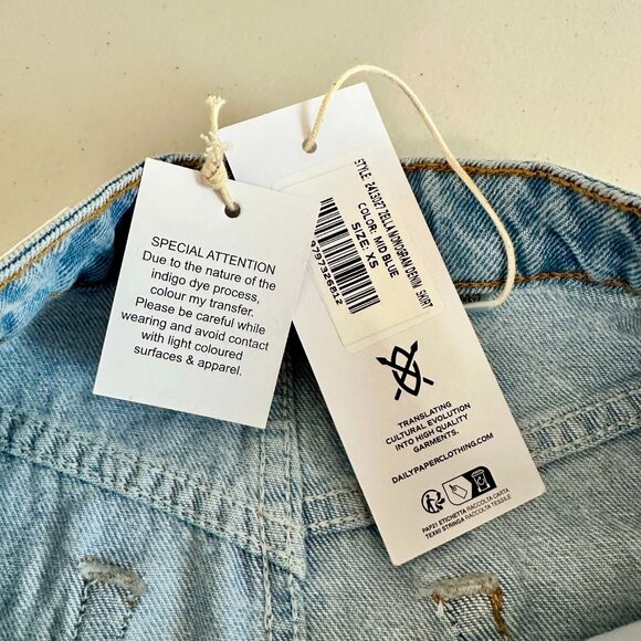 DAILY PAPER ZELA MONOGRAM ASYMMETRICAL MID BLUE OMBRE MINI DENIM JEAN SKIRT - Picture 6 of 6